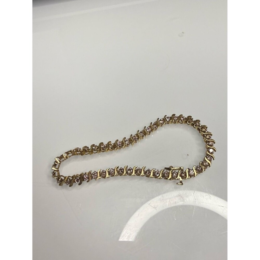 Women’s Vintage 10K Yellow Gold Diamond S Link Tennis Bracelet 7.5” ~9g